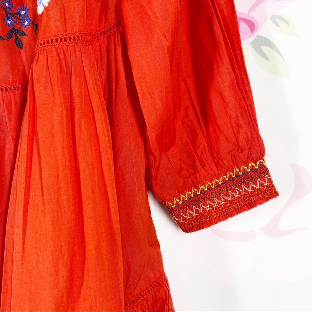 NEW Free People Sunbeam Red Floral Embroidered Off The Shoulder Mini Dress S - Picture 5 of 12